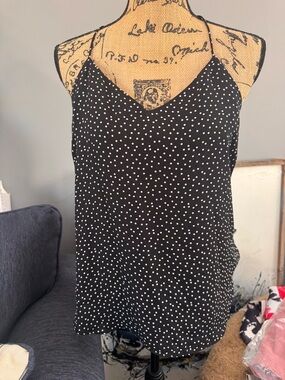 Women's Black Polka Dot V-Neck Cami with Adjustable Straps